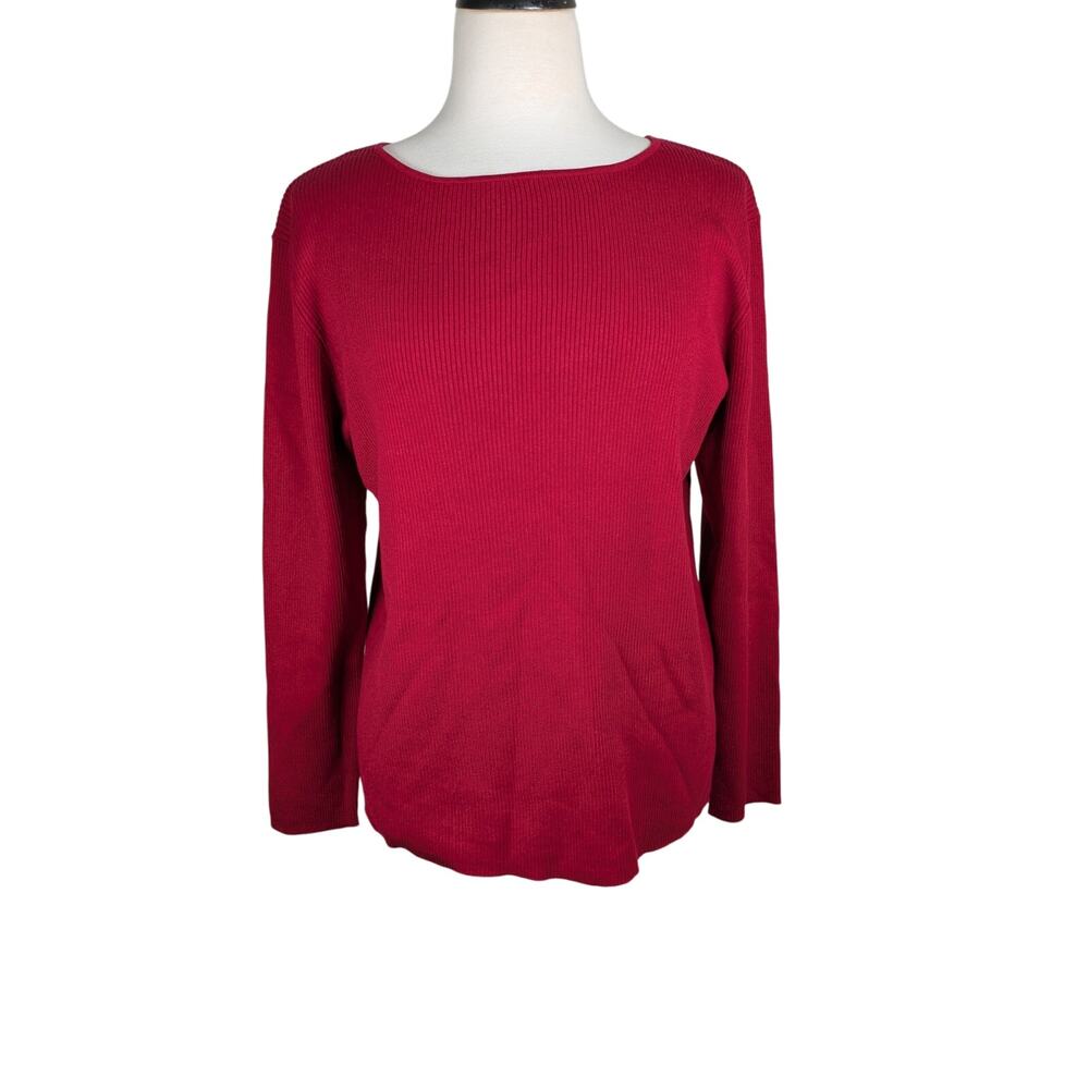 New Vintage Chico's Design Size 2 (Large) Red Ribbed Long Sleeve Sweater
